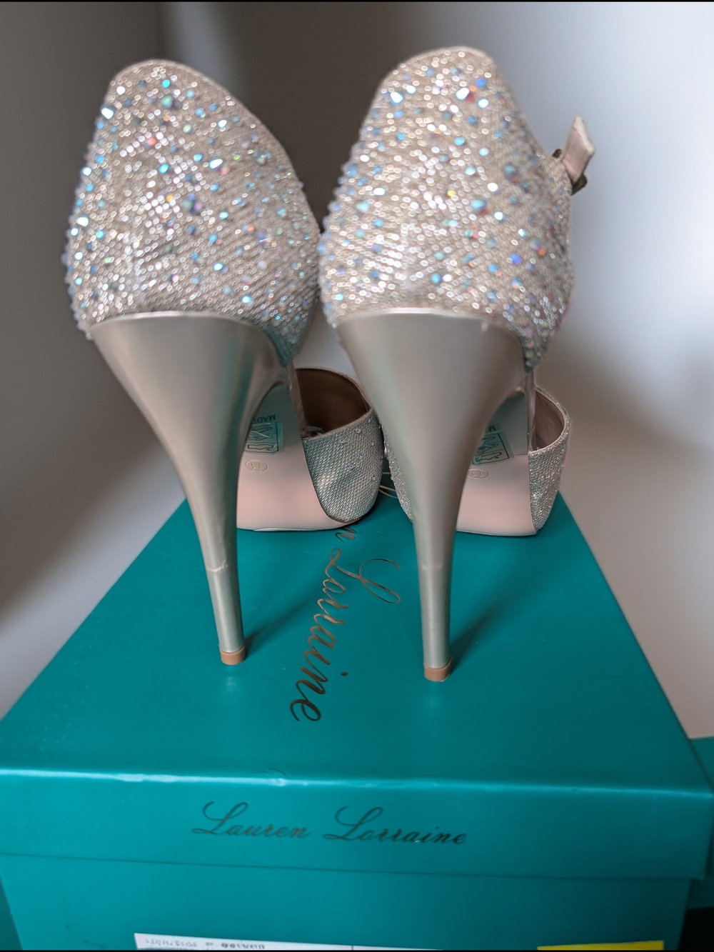 Lauren Lorraine Vivian Nude Sparkle T-Strap High Heels Shoes US 11 Medium - Picture 5 of 8